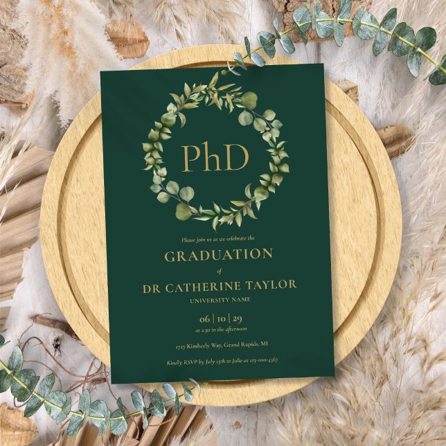 PhD Degree Emerald Green Garland Graduation Party Invitation (PhD Degree Emerald Green Garland Graduation Party Invitation)