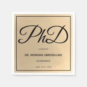 PhD degree Gold Black Graduation Party Napkin