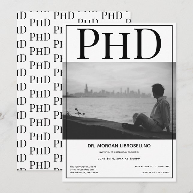 PhD degree Graduate Photo Graduation Party Invitation (Front/Back)