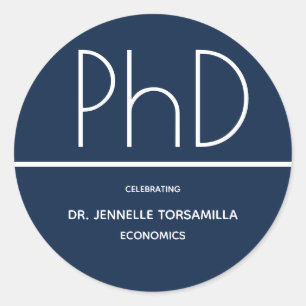 PhD degree Graduation Party Blue Classic Round Sticker
