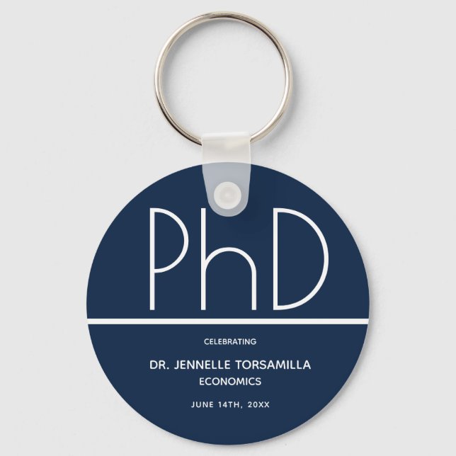 PhD degree Graduation Party Blue Favour Keychain (Front)