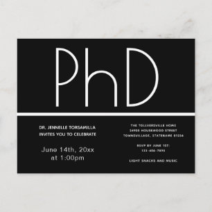 PhD degree Graduation Party Invitation Black Postcard