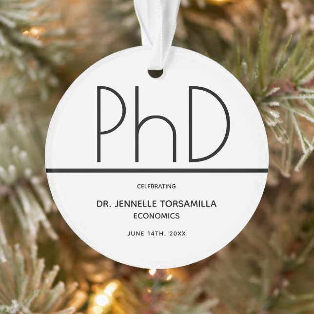 PhD degree Graduation Party White Black Keepsake Ornament (Tree)