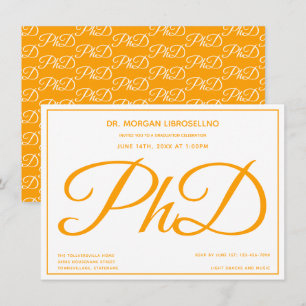 PhD degree Orange White Graduation Party Invitation