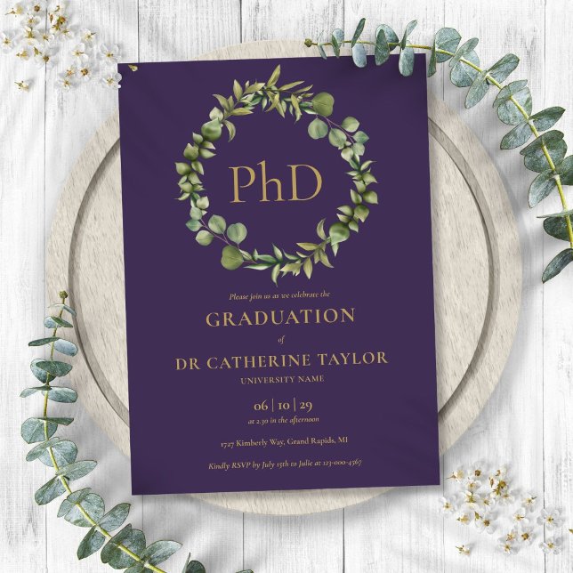 PhD Degree Purple Garland Graduation Party Invitation (PhD Degree Purple Garland Graduation Party Invitation)