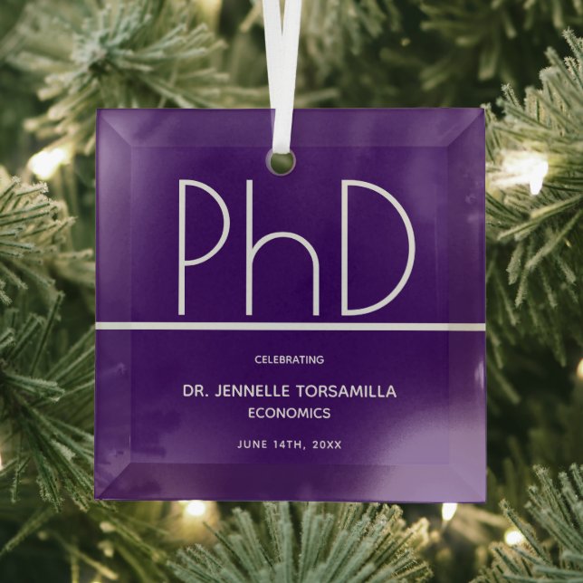 PhD degree Purple Keepsake Graduation Glass Ornament (Insitu)