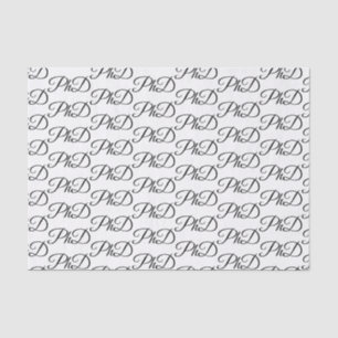 PhD degree White Black Graduation Celebration Tissue Paper