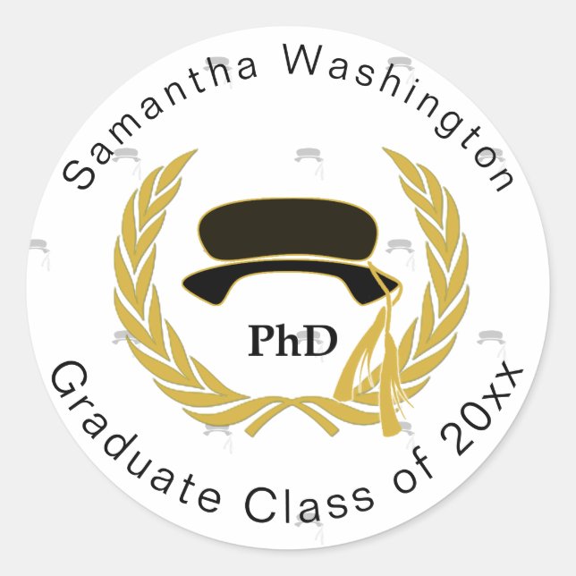 PhD Doctor Graduation Beefeater Tam Pattern Classic Round Sticker (Front)