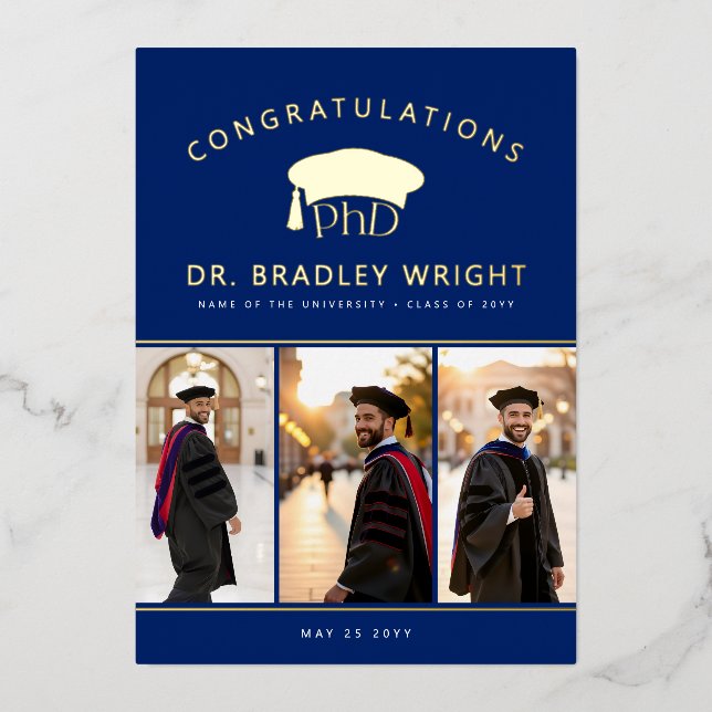PhD Doctoral Hat Doctoral Graduation Foil Card (Front)
