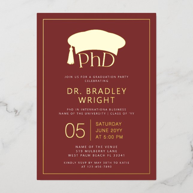 Phd Doctorate Hat Doctoral Degree Graduation (Front)