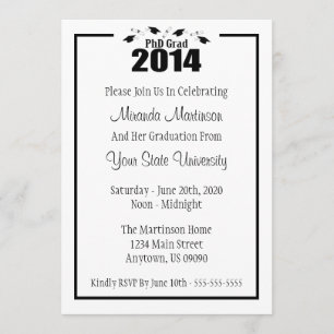 PhD Grad 2014 Graduation Invitation (Black Caps)