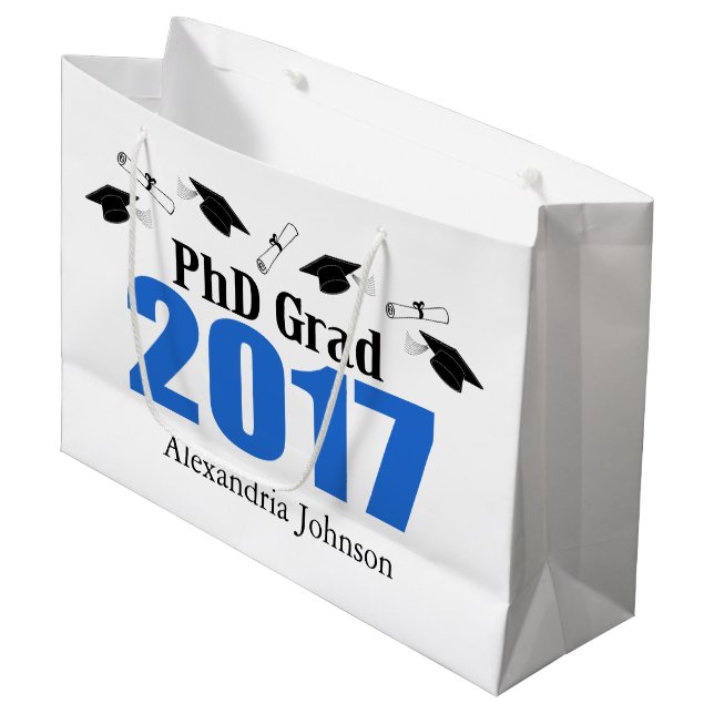 PhD Grad 2017 Graduation Gift Bag (Blue) (Front Angled)