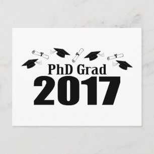 PhD Grad 2017 Postcard Party Invite (Black Caps)
