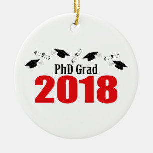 PhD Grad 2018 Caps And Diplomas (Red) Ceramic Ornament
