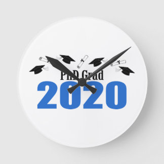 PhD Grad 2020 Caps And Diplomas (Blue) Round Clock