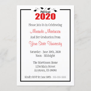 PhD Grad 2020 Graduation Invitation (Red Caps)