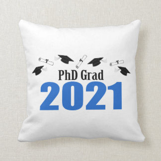 PhD Grad 2021 Caps And Diplomas (Blue) Throw Pillow
