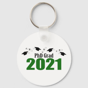 PhD Grad 2021 Caps And Diplomas (Green) Keychain
