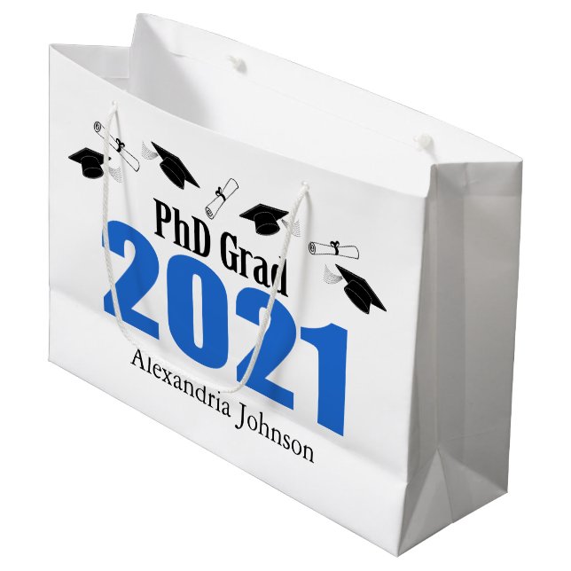 PhD Grad 2021 Graduation Gift Bag (Blue) (Front Angled)