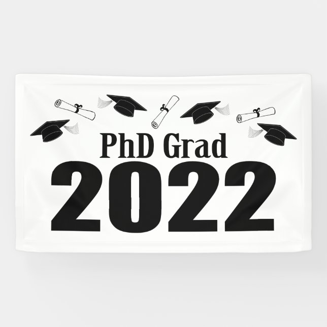 PhD Grad 2022 Caps And Diplomas (Black) Banner (Horizontal)