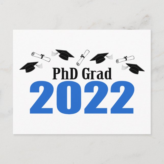 PhD Grad 2022 Caps And Diplomas (Blue) Postcard (Front)