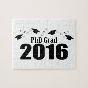 PhD Grad Class Of 2016 Caps And Diplomas (Black) Jigsaw Puzzle