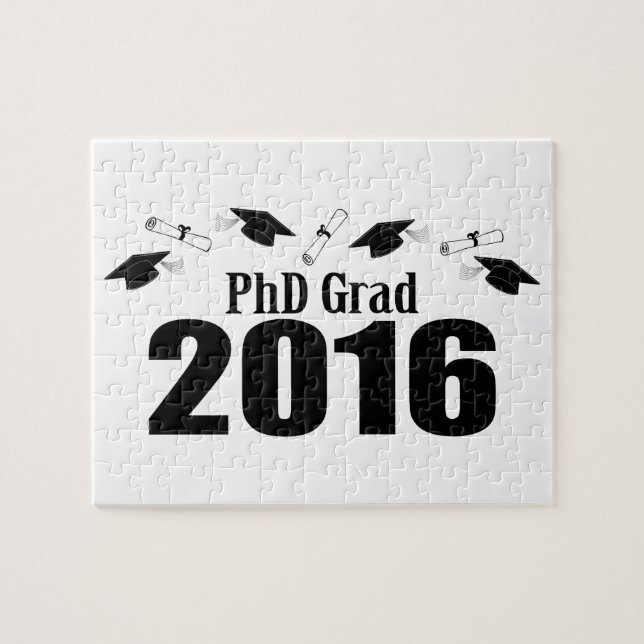 PhD Grad Class Of 2016 Caps And Diplomas (Black) Jigsaw Puzzle (Horizontal)