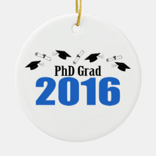 PhD Grad Class Of 2016 Caps And Diplomas (Blue) Ceramic Ornament