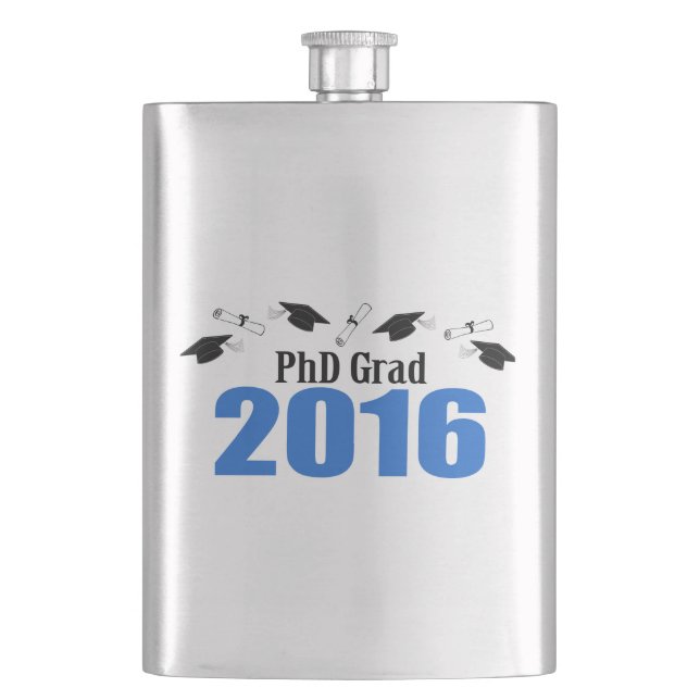 PhD Grad Class Of 2016 Caps And Diplomas (Blue) Hip Flask (Front)