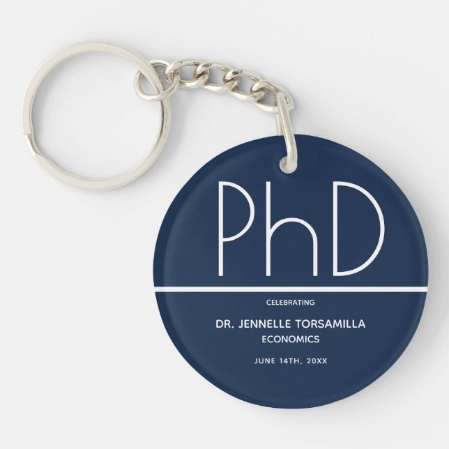 PhD Graduation Party Blue Keychain (Front)