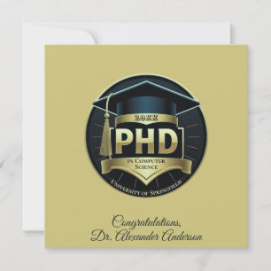 PhD graduation thesis defence gold greeting card