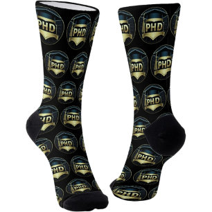 Phd had gold black pattern doctoral degree socks