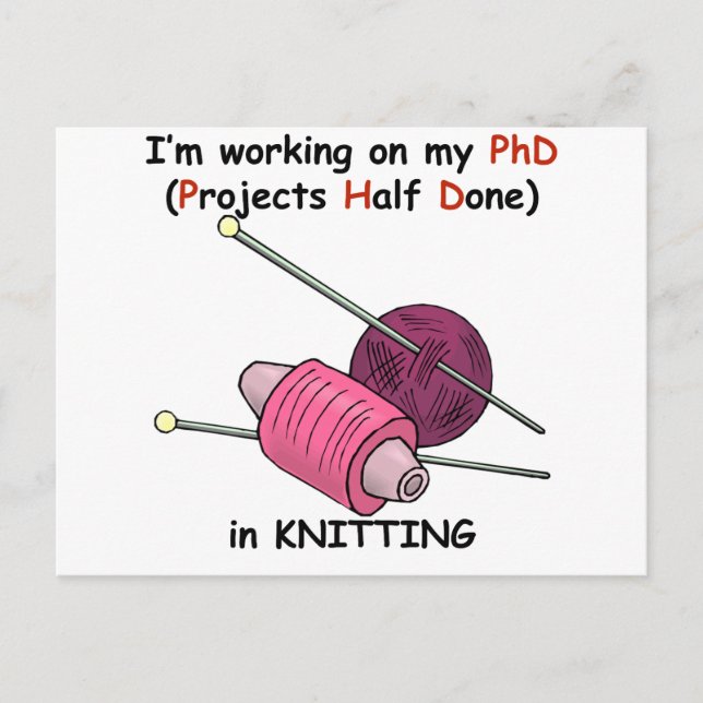 PhD in Knitting Postcard (Front)