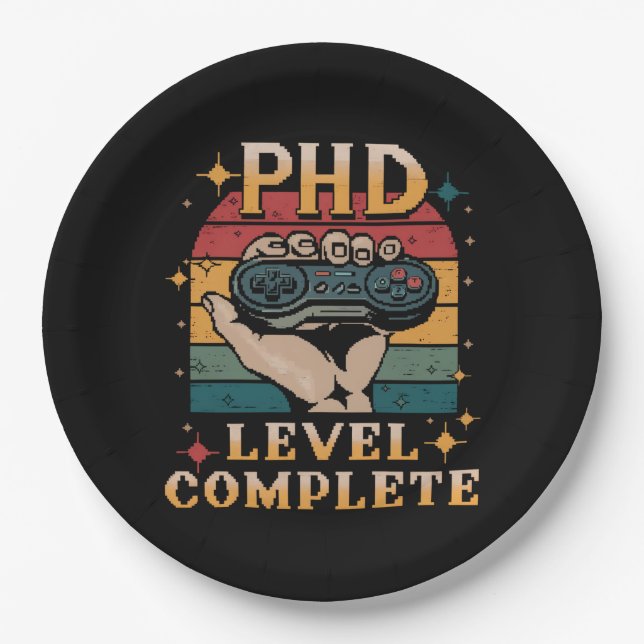 PhD Level Complete Graduation Doctorate Gaming Paper Plate (Front)