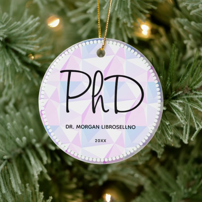 PhD Purple Black Graduation Abstract Name Year Ceramic Ornament (Tree)
