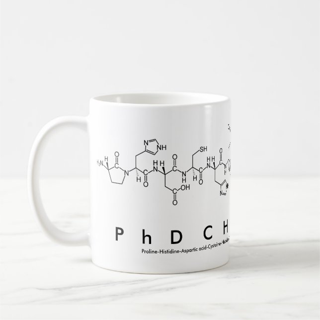 PhDChemistry peptide name mug (Left)