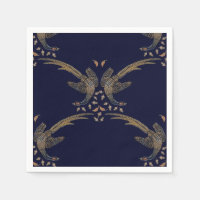 Pheasant and acorn napkin of blue and tan design