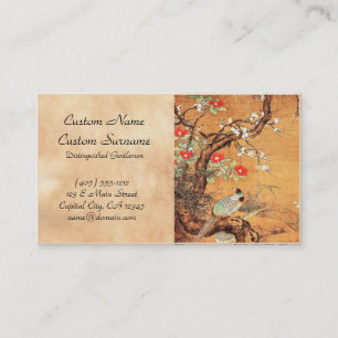 Pheasant and camellia oriental chinese ink art business card