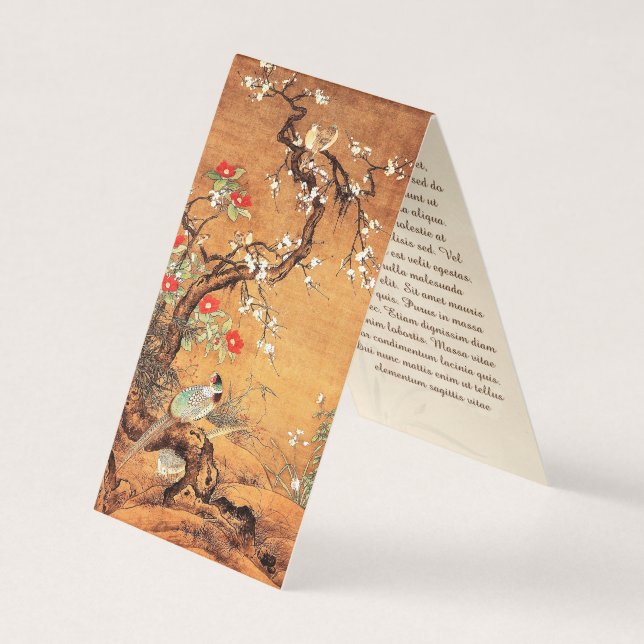 Pheasant and camellia oriental chinese ink art business card (Front)