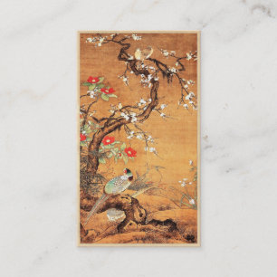 Pheasant and camellia oriental chinese ink art business card