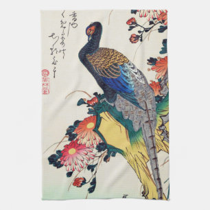 Pheasant and chrysanthemum, Hiroshige, Ukiyo-e Kitchen Towel