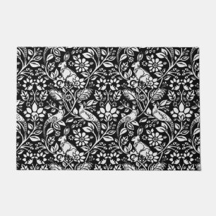 Pheasant and Hare Pattern, Black and White Doormat