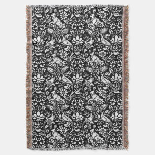Pheasant and Hare Pattern, Black and White  Throw Blanket