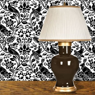 Pheasant and Hare Pattern, Black on White Wallpaper