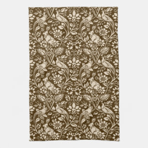Pheasant and Hare Pattern, Brown and Beige  Kitchen Towel