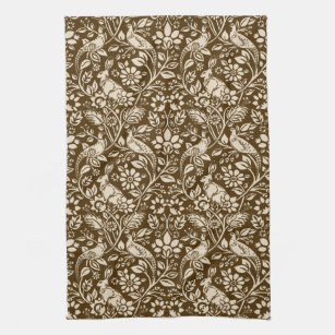Pheasant and Hare Pattern, Brown and Beige  Kitchen Towel