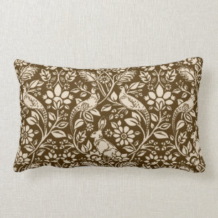 Pheasant and Hare Pattern, Brown and Beige   Lumbar Pillow
