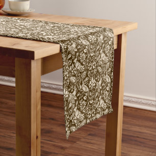Pheasant and Hare Pattern, Brown and Beige  Short Table Runner