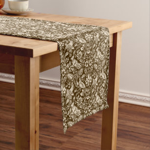 Pheasant and Hare Pattern, Brown and Beige  Short Table Runner