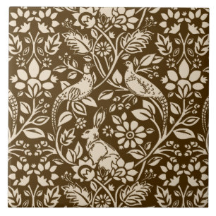 Pheasant and Hare Pattern, Brown and Beige Tile